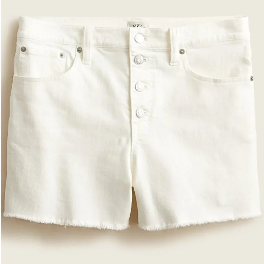 J. Crew High Waist Button Fly Raw Hem Cut Off Denim Shorts in White Size 29